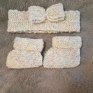 Charming Knit Headband and Booties Set - White Multicolor